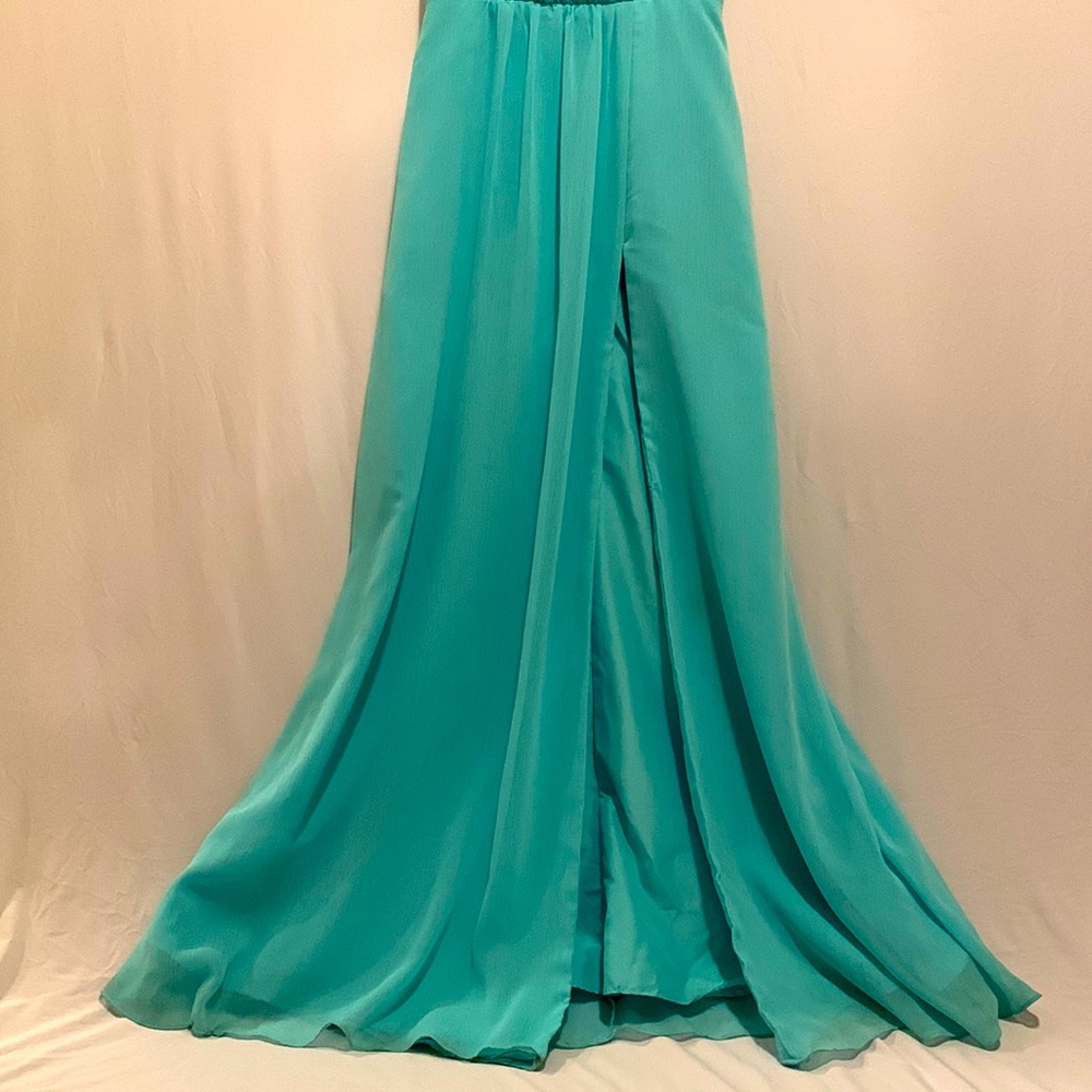 David’s Bridal Teal/Turquoise Slit Dress | Bridesmaid Dress | Guest Dress